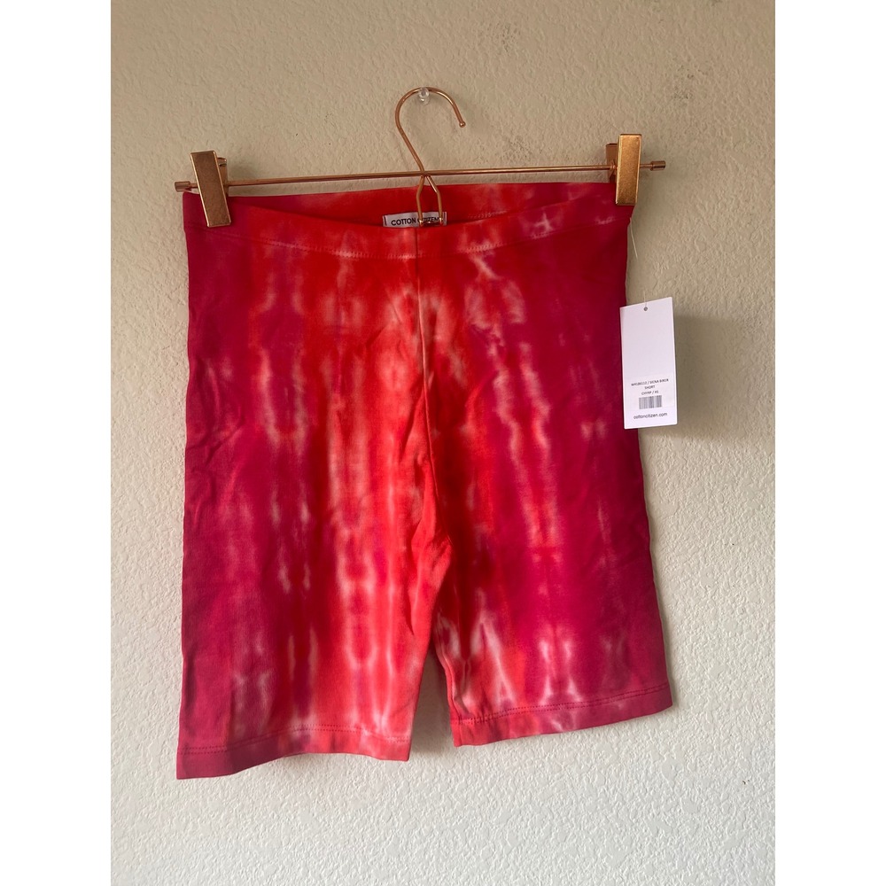 NWT Cotton Citizen Siena Ribbed Biker Shorts Cherry Red Pink Tie Dye XS - Picture 2 of 8